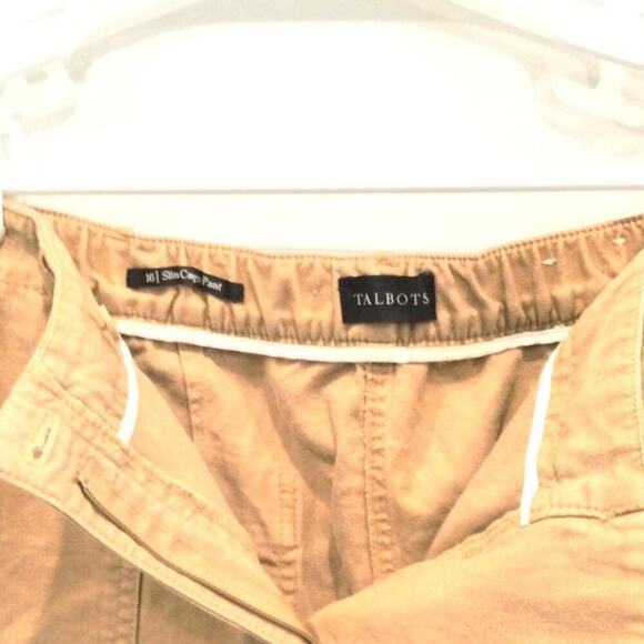 Talbots Slim Cargo Pant Womens 16 Khaki Beige Elastic Waist Classic Preppy Work - Picture 2 of 7